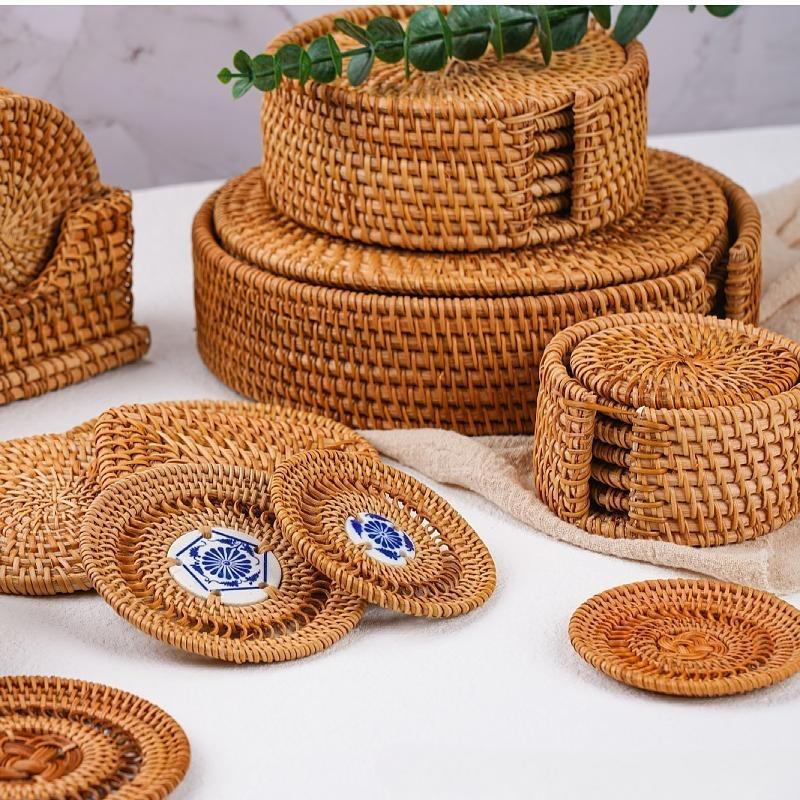 Autumn Rattan Woven Coaster Tea Set Accessories Thermal Insulation Mat Bowl Mat Dining Table Mat