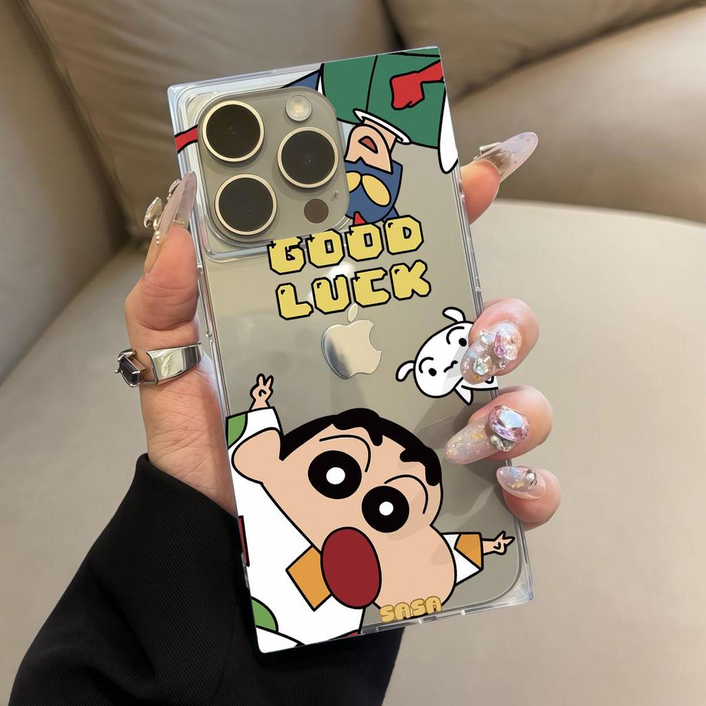 Clear Square Back Tube Case Protection For iPhone 13 11 14 Pro Max 16 ProMax 15 Plus 12 Anti-Oxygen,Crayon Shin-chan Pattern Casing