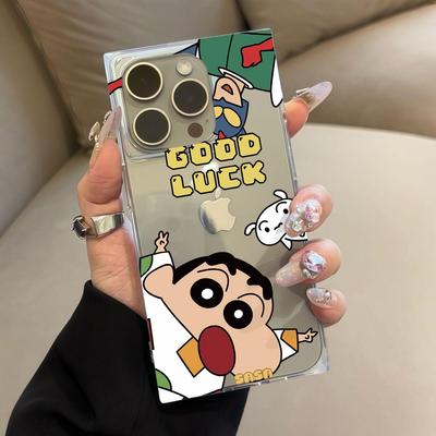 Clear Square Back Tube Case Protection For iPhone 13 11 14 Pro Max 16 ProMax 15 Plus 12 Anti-Oxygen,Crayon Shin-chan Pattern Casing