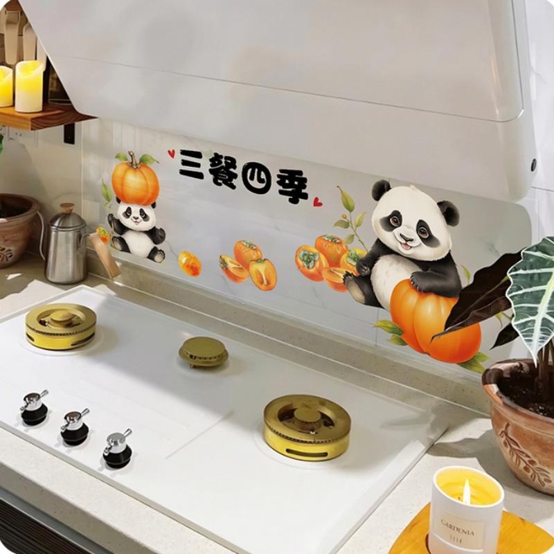 Küche Selbstklebende Ölbeständige Wandaufkleber Niedlicher Panda-Druck Öl Rauch Beständig Fliesenaufkleber Beweis Wasserdichte Tapete