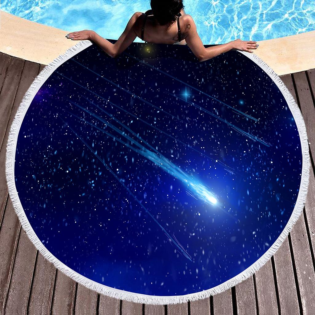 Starry Sky Galaxy Print Round Beach Towel with Tassels,Microfiber Beach Blanket,Absorbent Quick Dry Swim Pool Towel Picnic Mat