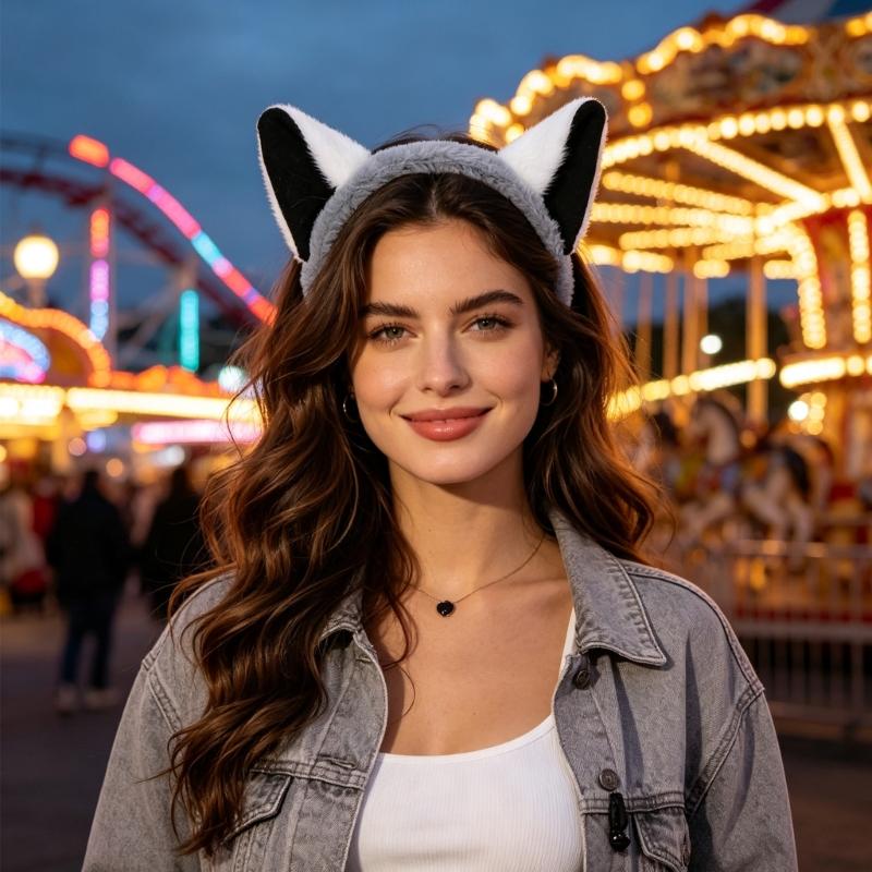 Plush Raccoon Ears and Tail Costume Set with Arched Ear Headbands, Two-Piece Animal Accessories for Cosplay and Costume Balls