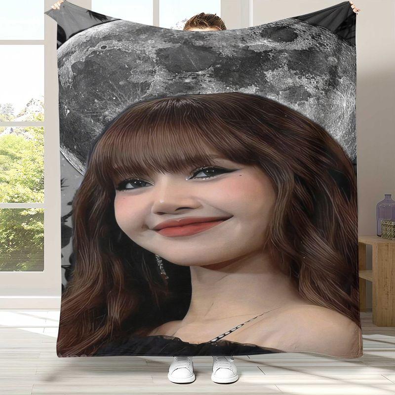 Korean Idol L-Lisa Rockstar Solo Kiss Me Flannel Blanket,Cozy Warm Throw Blanket for Bed,Sofa,Living Room,Camping,Home Decor