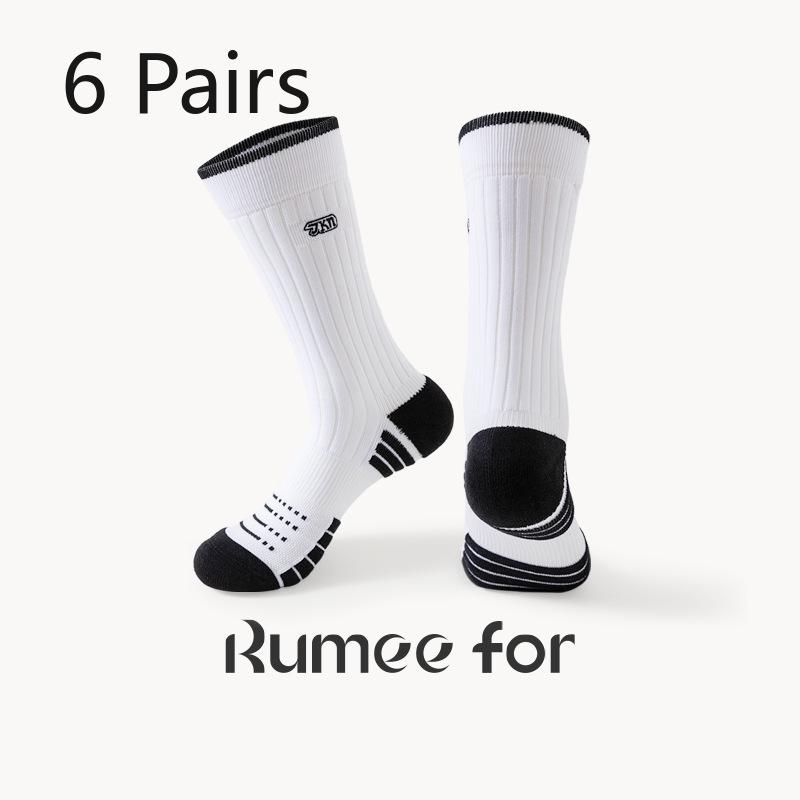 6 Pairs of Men's Embroidered Thick Towel Bottom Sports Anti Skid Shock Absorption Basketball Socks