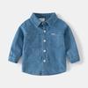 Children's Clothing Spring and Autumn Kids Long Sleeves Shirt Clothes Boys' Denim Shirt Baby Boy Casual Pure Color Square Collar Top