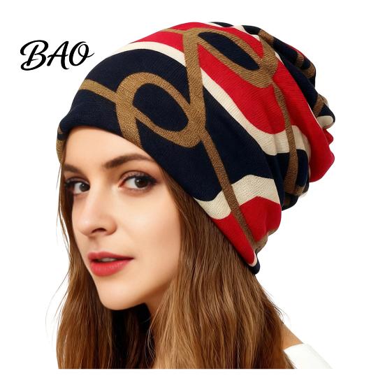 Comfortable Skin Friendly Fabric Cap Women's Geometry Print Slouchy Hat, Casual Soft Stretch Skull Stylish Decorative Head Accessory Cap, Warm Cancer