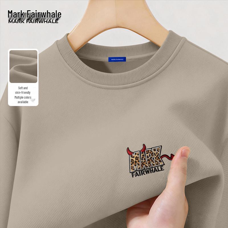 MARK FAIRWHALE 300G Heavyweight Men's Vintage Letter Print Round Neck Sweatshirt