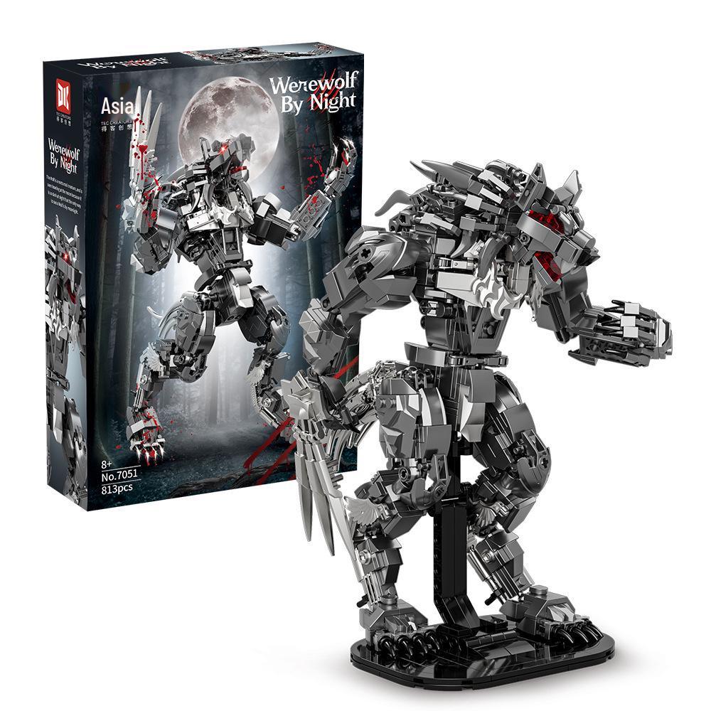 Midnight Werewolf Mecha Model: High-Difficulty Halloween Building Block Set