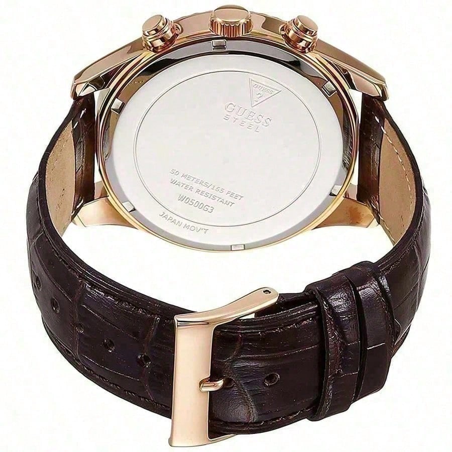 

Guess Men s Chronograph Watch - Brown Dial Leather Strap Date Display Stopwatch Daily/Business Gift W0500G3