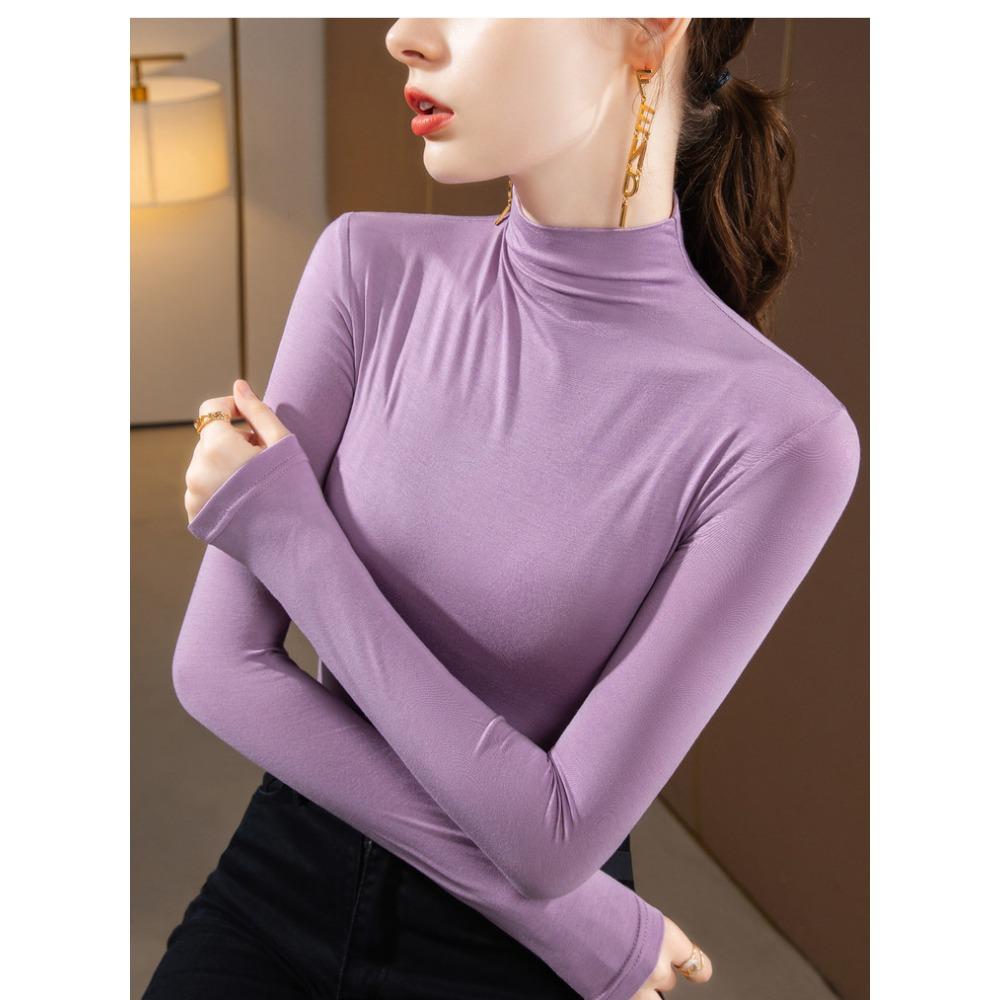 Women Mock Neck Modal Long Sleeve Tee Fleece Lined Thick Warm Base Layer Top