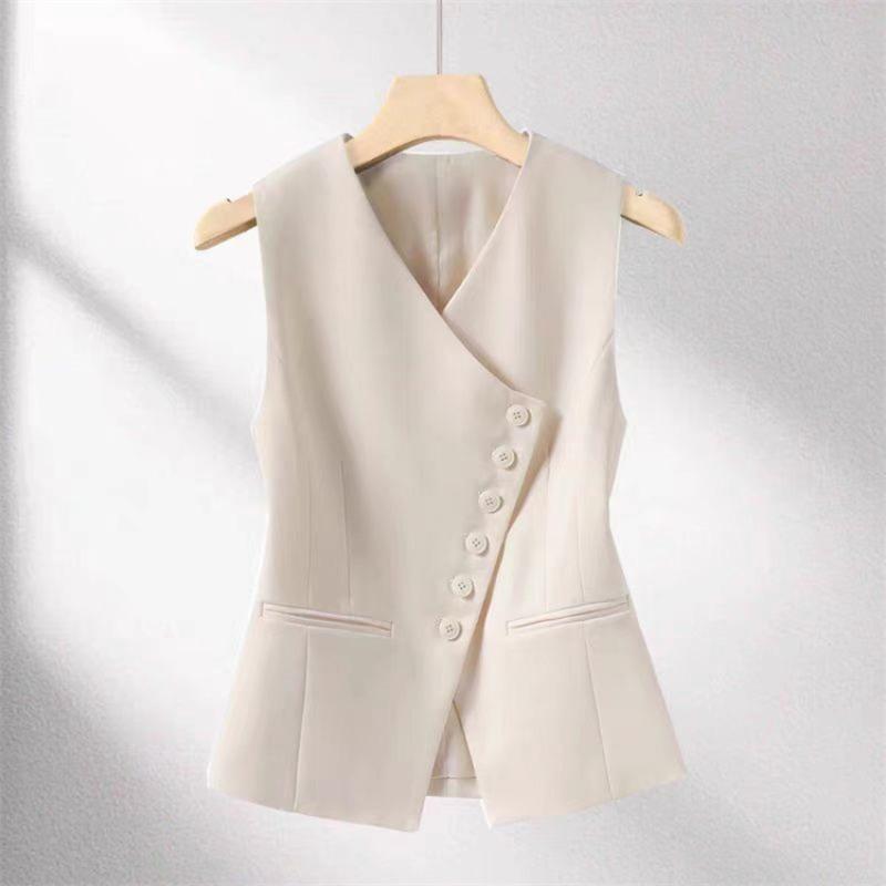 Frühling Herbst V-Ausschnitt Ärmellos Fortgeschrittene Damen Blazer Weste Mantel Einreihig Kurz Damen Anzug Weste Jacke