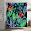 Watercolor Tropical Leaves Bath Shower Curtain 3D Printed Custom Home Decor Artistic Flowers Leaf Print Fabric Waterproof Blacko