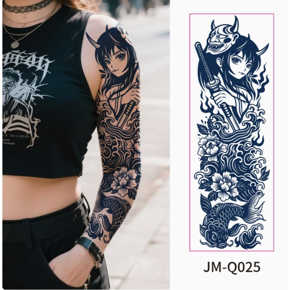 Ganzarm Kräutersaft Tattoo Aufkleber Wasserdicht Nicht Reflektierend Halbpermanent Dunkle Blume Arm Tattoo Aufkleber