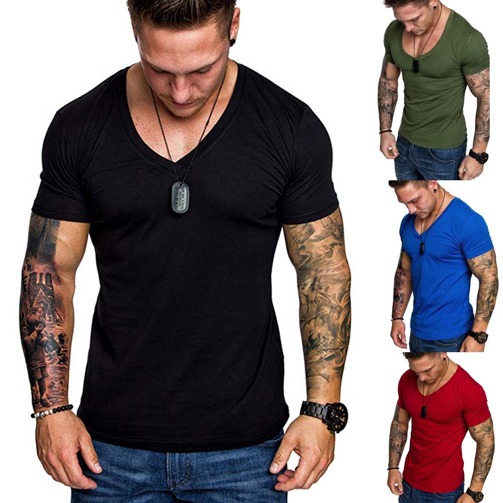 Buy Fashion Men's Summer V Neck Casual Slim Short Sleeve T Shirt Top ...
