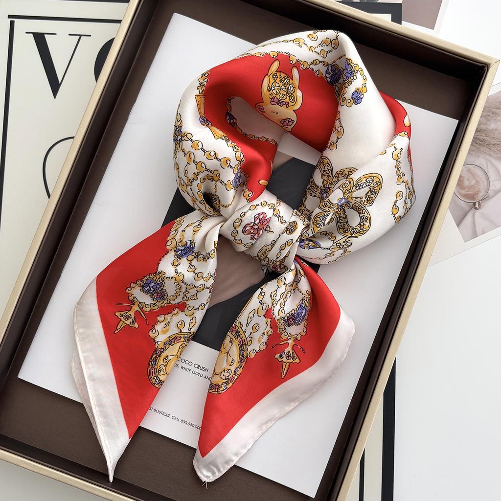 Luxury  Leopard Print Square Scarf Women'S Imitation Silk Scarf Casual Versatile Decoration Small Neck Scarf 70Cmx70Cm