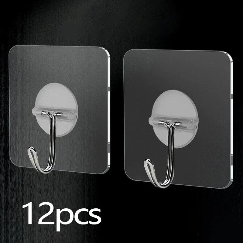 12-36 Прозрачный крючок для ванной, Акриловый крючок без сверления, Самоклеящийся крючок, Настенный крючок, Крючок без следов, Липкий крючок для туалета
