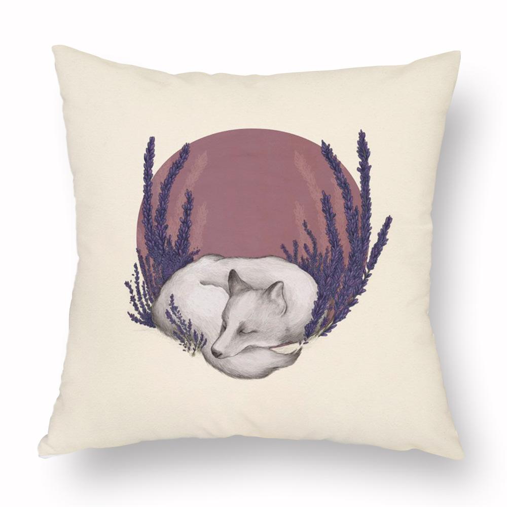 Flower Fox Pillowcase Cushion Animal skull Print Sofa Soft Pillowcase Retro Living Room Bedroom Home Decor Pillowcase