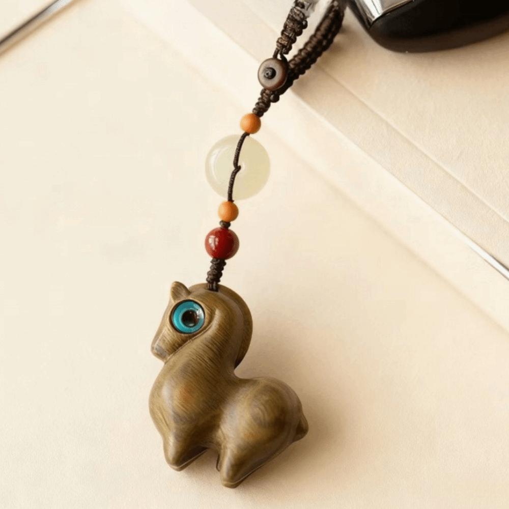 Zodiac Horse Key Chain Sandalwood Wood Phone Chain Creative Bag Pendant  New Year