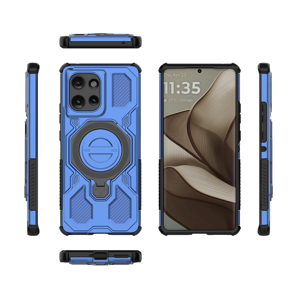 For Motorola Edge 50 5G Magnetic Case Rotating Metal Kickstand PC+TPU Phone Back Cover