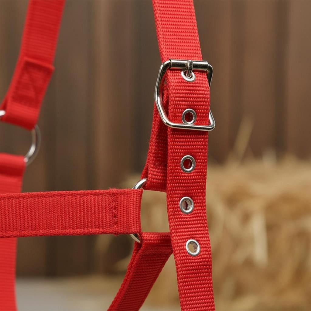 Adjustable Horse Halter Metal Strapping PP Headstall for Equestrians, Stable,