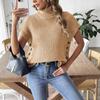 Women's Spring and Autumn New Vest European and American Women's Clothing High Neck Casual Pullover Sweater Vest Button Decorative Top