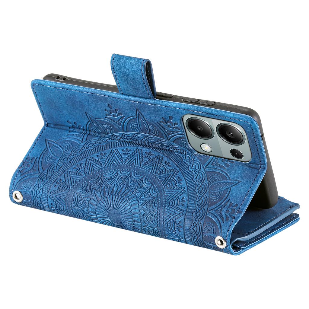 For Xiaomi Redmi Note 13 5G Case Mandala Imprinted Design Leather Wallet Phone Cover with Strap