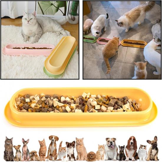 3-Piece Cats Feeding Dish - Long Multiple Cats Dining Bowl with Skidproof Bottom - Food & Water Bowl - Easy To Wash