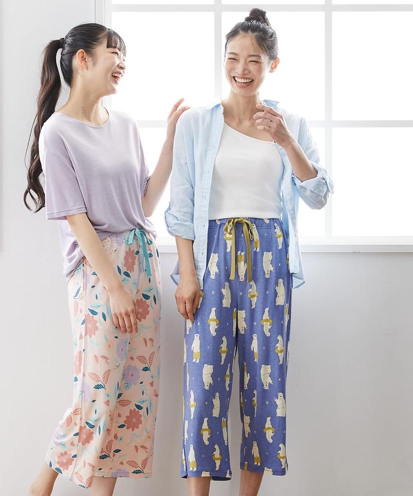 Nissen Loungewear Relaxed Set of Charcoal Floral Print Pink Cat Size 10L Women's Cool-Touch Bottoms, Fit, 3/4 Length, 2, + Print,