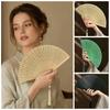 Solid Color Tassel Folding Fan Peacock Feather Design Kimono Fan Hanfu Accessories