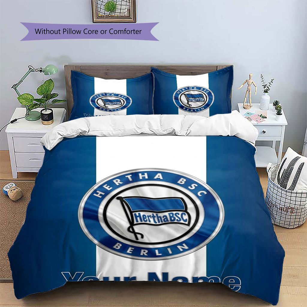 Hertha BSC Custom Name Pattern Bedding,Quilt Set Quilt Cover Pillowcase Home Birthday Gift(1 * Duvet Cover + 2 * Pillowcase, Without Core)
