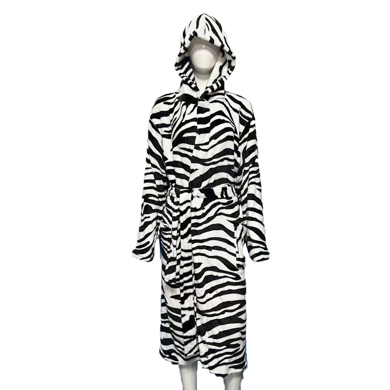 Leopardenmuster Kapuzenflanell-Yukata: Herbst/Winter Einfarbig Dickes Paar Bademantel One Size black
