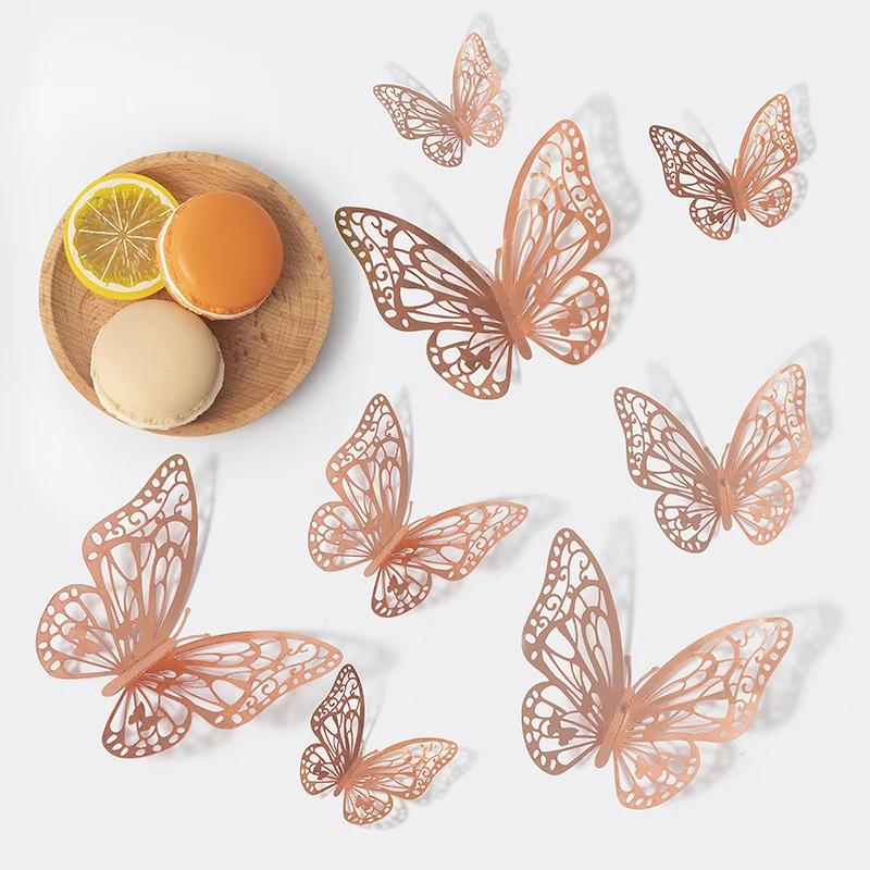 12/24/48pcs 3D Butterfly Wall Decor Wall Sticker, Gold Butterfly Decorations for Butterfly Birthday Party Cake Room Decorations