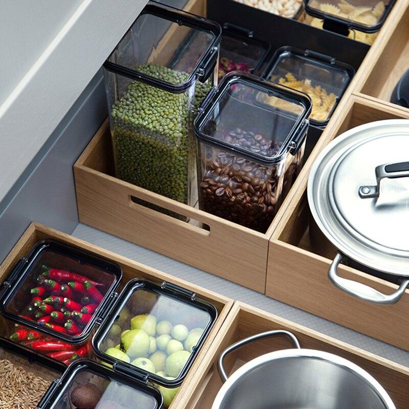 Transparent Food Storage Containers 460/700/1300ML Kitchen Airtight Plastic Storage Boxes Stackable Cans forKitchen Organization