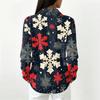 Women's Casual Christmas Print Button Down Long Sleeve Collared Blouse Top with Side Slits