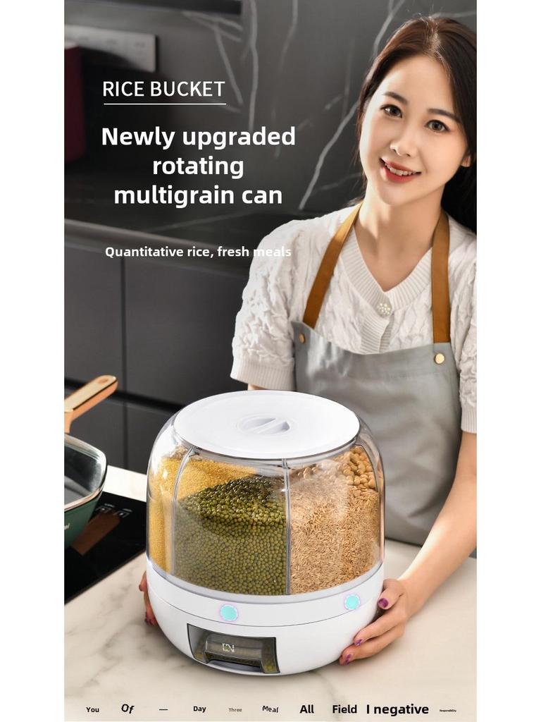 Rotating Rice Storage Container: Insect and Moisture-Proof Sealed Jar with Partition for Grain Preservation