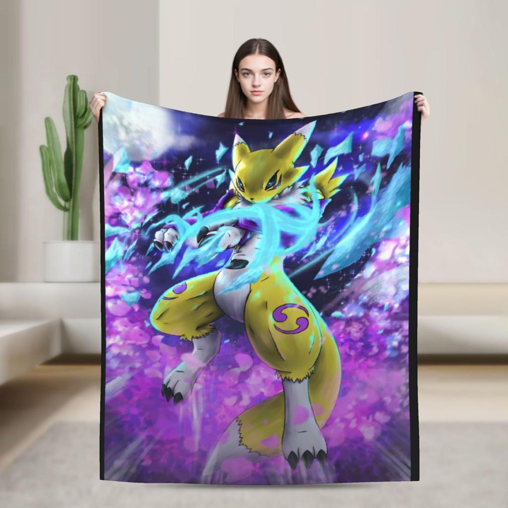 Anime Renamon Cozy Blankets For Sofa Home Novelty Bedding Throws Winter Travel Car Flannel Bedspread