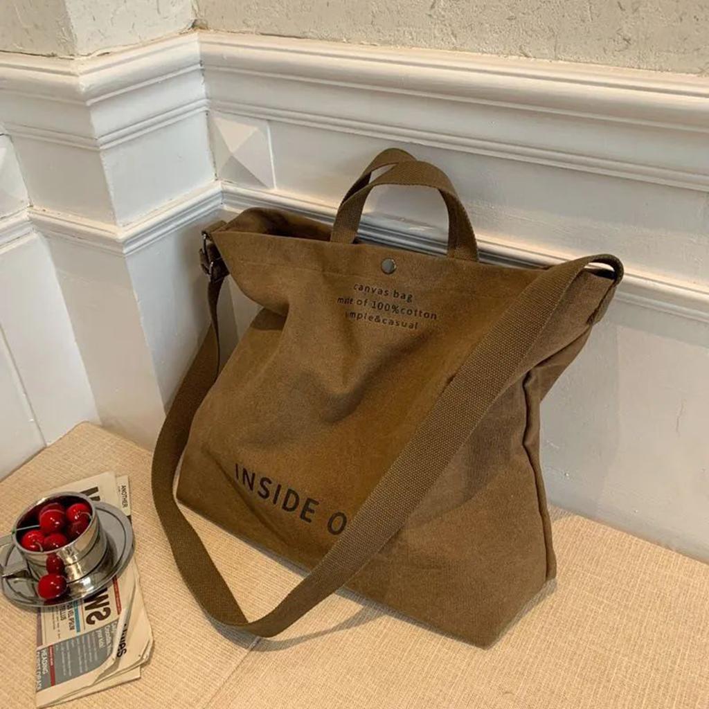 Canvas Large Capacity Tote Bag Shoulder Crossbody Bag Handheld Multi Function School Bag for Students and Adults Daily Use