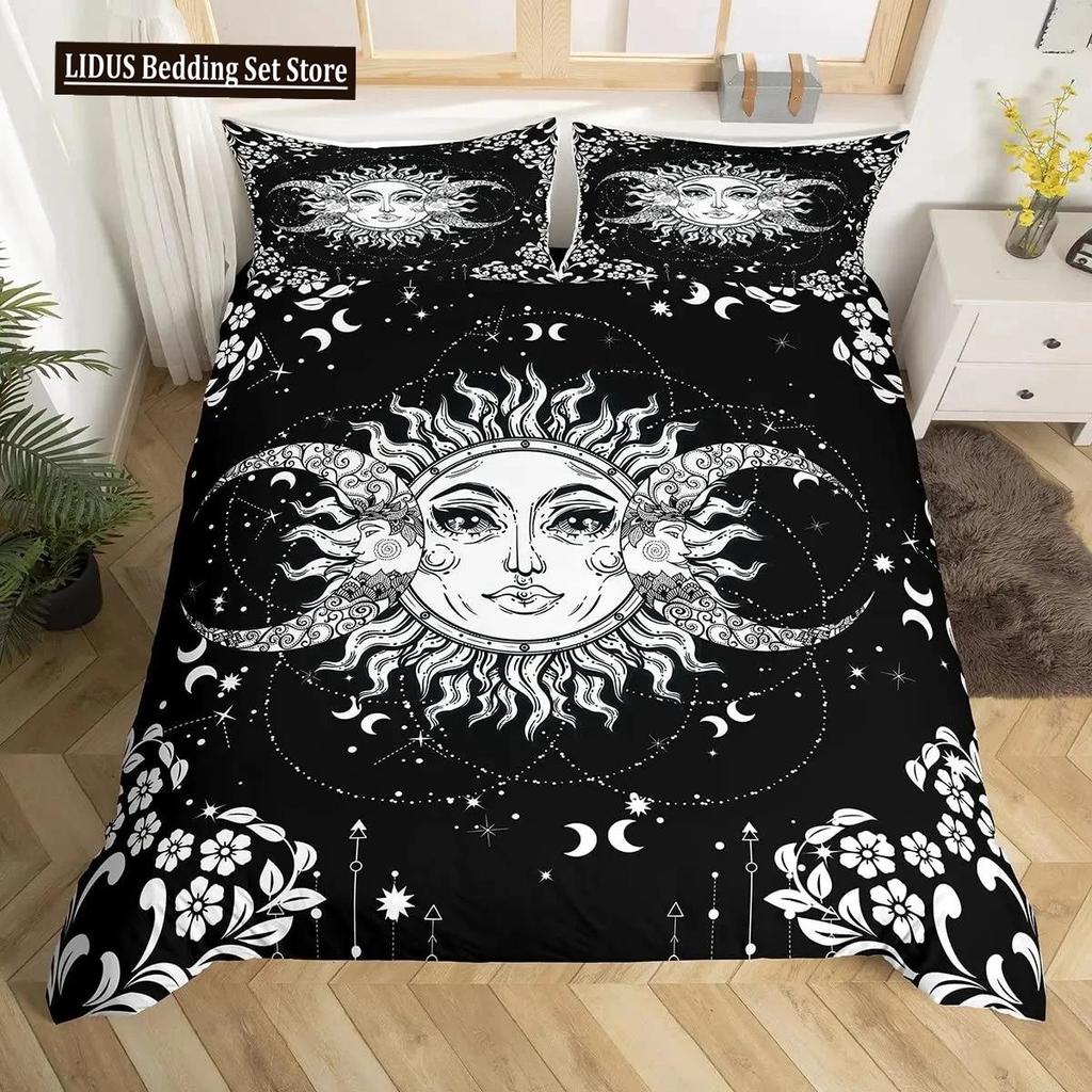 Mandala Duvet Cover Collection Sun And Moon Comforter Cover Ties Exotic Style Black And White Botanical Floral Polyester Bedding Collection