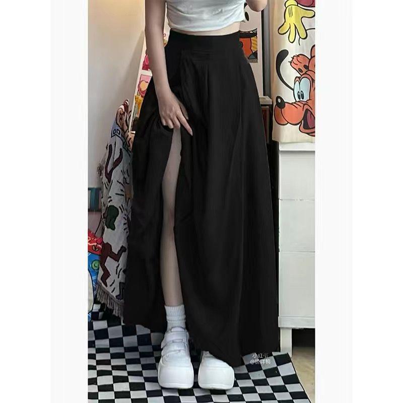 Retro High-Waisted Pleated A-Line Long Midi Skirt - Chinese Style Summer Slimming & Gentle Drape