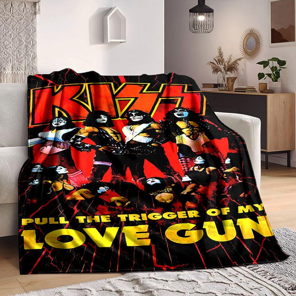1pc Kiss Band Merchandise Blanket Lightweight Flannel Blanket Throw Blanket For Sofa, Bed, Travel, Camping, Livingroom, Office, Couch