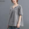 ZANZEA Women Plaid Print Casual Round Neck Half Sleeve Blouse