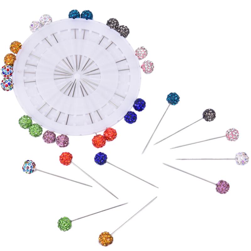 30Pcs Safety Pin Muslim Hijab Scarf Pin  Ball Brooch Straight Head Pin