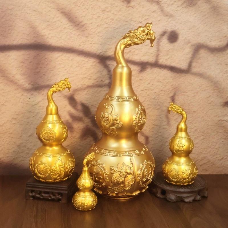 Brass Feng Shui Gourd Wu Lou Pixiu Figurine Lucky Wealth Home Office Table Decoration Ornament