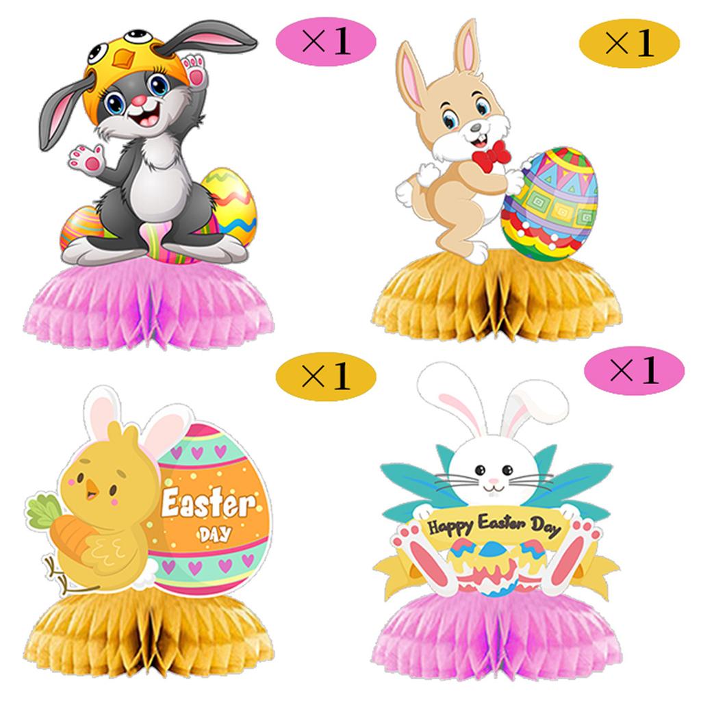 Set Of 4, Easter Party Decoration Rabbit Egg Honeycomb Ball Ornament Tabletop Arrangement Honeycomb Table Swing