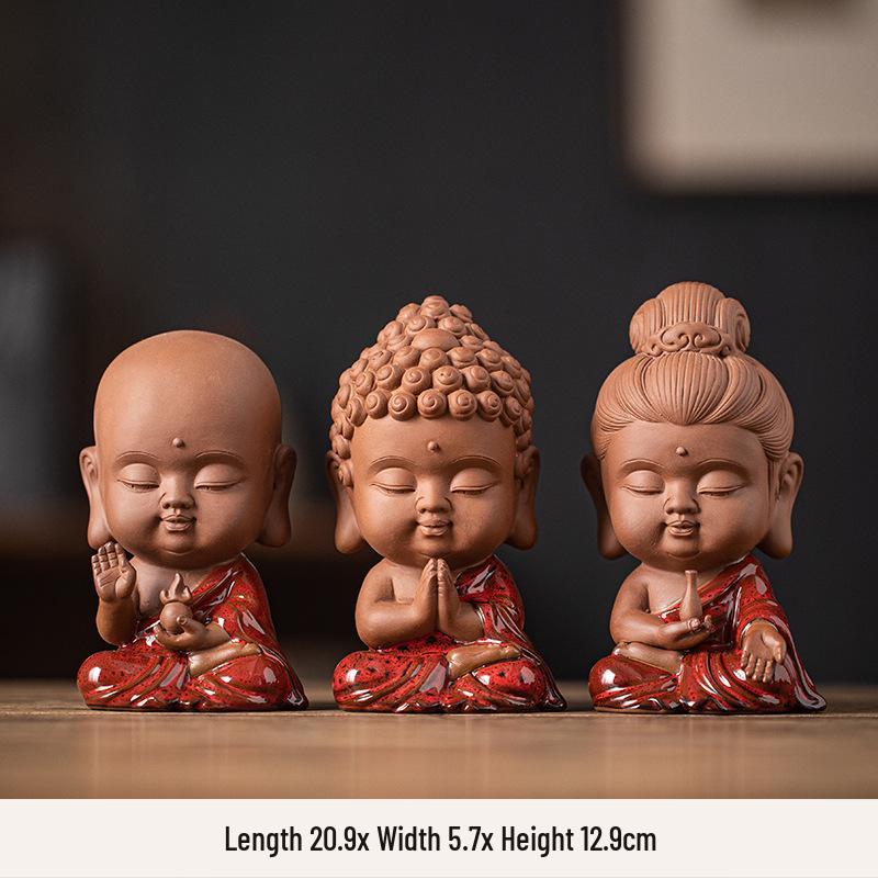Saha Three Saints Buddha Ceramic Statue: Ksitigarbha, Tathagata, and Guanyin Tabletop Ornament