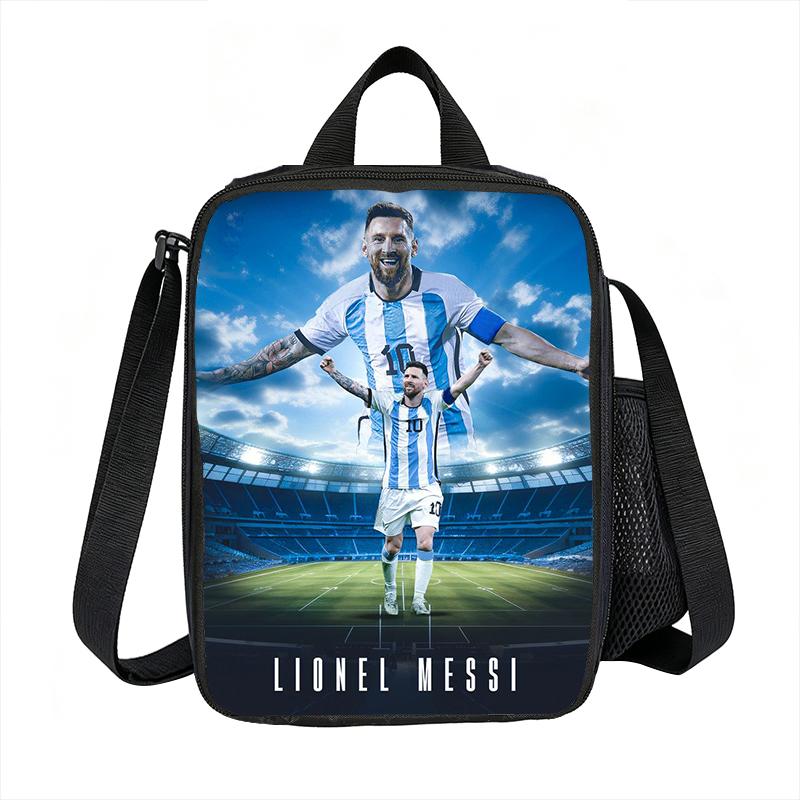 Leer, Reizen Geïsoleerde Lunchtassen M-Messi Thermische Tas Voetbalster Lunchcontainer Lekvrije Tote Lunchbox Voedselopbergzakken