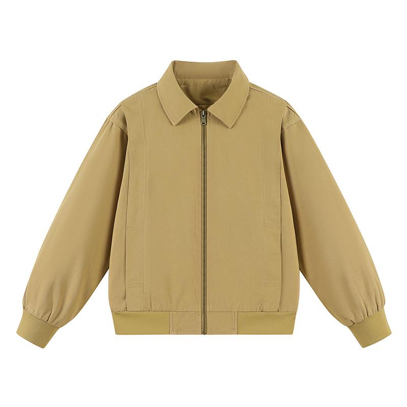 Lapel Short Jacket For Autumn, Loose-fitting Dropped Shoulder Sleeves, Topstitching Design, Ribbed Hem Jacket