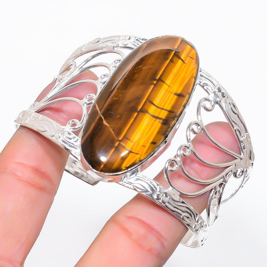 

Натуральный камень Тигровый глаз Серебро 925 пробы Манжета-браслет Регулируемый Y0B00