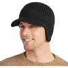 Winter Visor Beanie Hat with Earflaps for Men Warm Fleece Lined Knit Baseball Cap Ski Hat