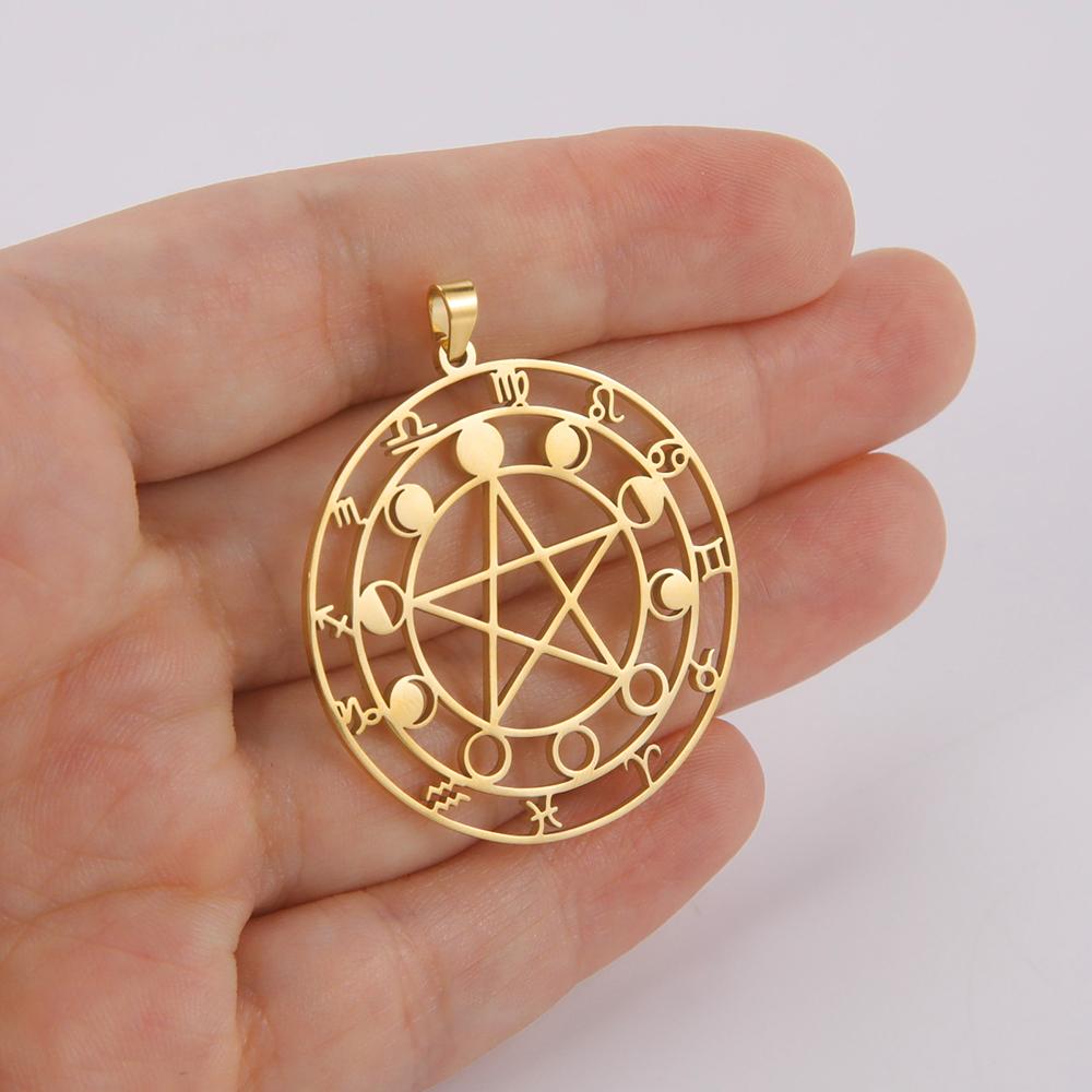Dawapara Moon Phase Pentagram Constellations Pendant Wiccan Pagan Magic Amulet Stainless Steel Charms for Jewelry Making